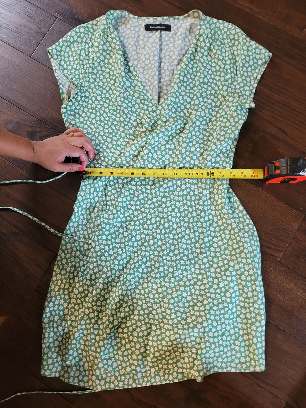 Reformation Green Floral Wrap Mini Dress - Picture 7 of 7